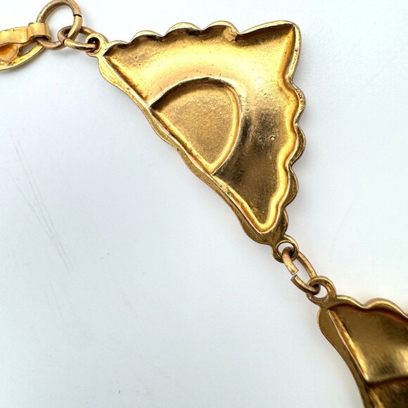 Brass Art Nouveau Revival Link Necklace Mid-Century Vintage 1970s Design 15" - Picture 5 of 8